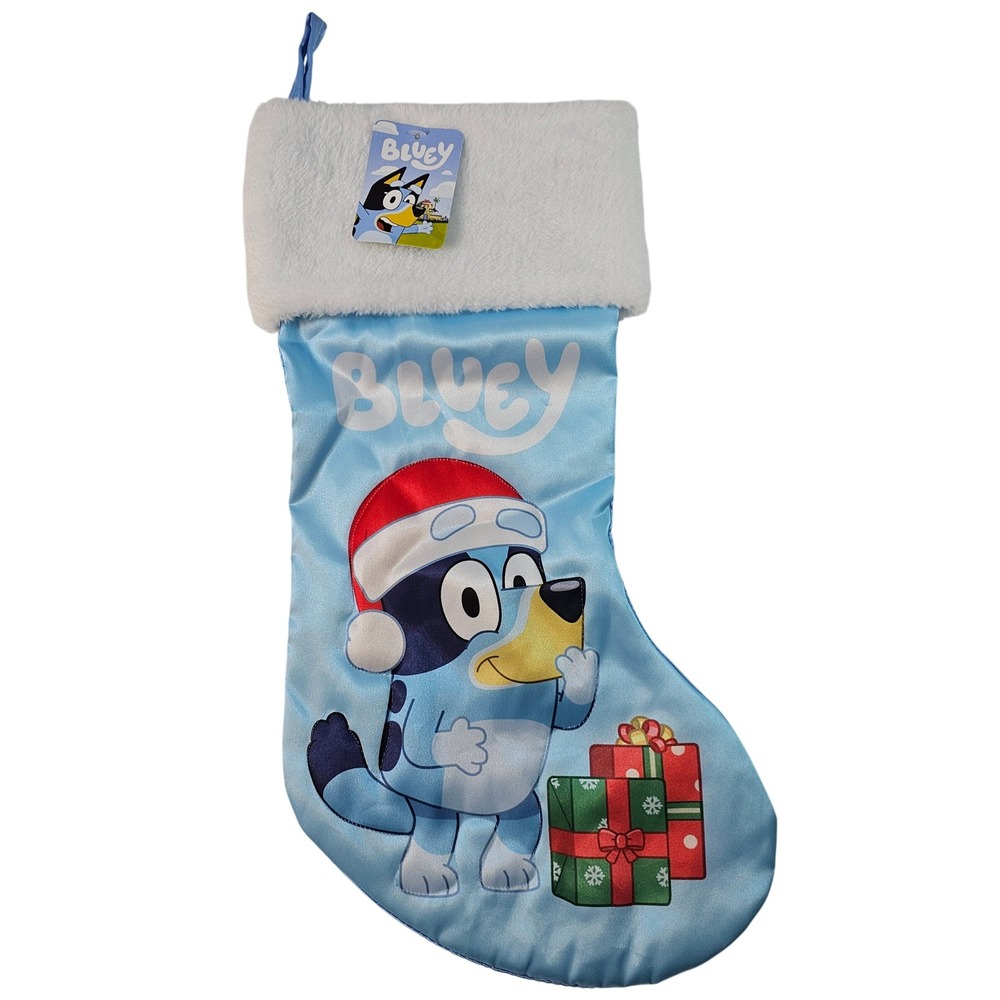 Bluey Christmas Stocking Kurt Adler Santa Hat Blue 18"‎